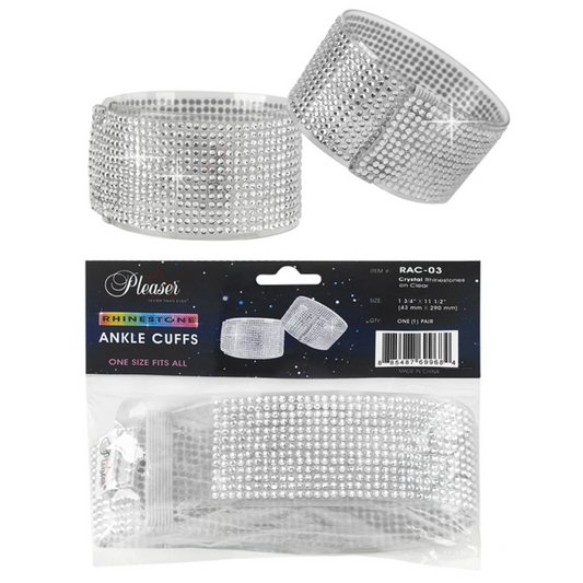 Pleaser Rhinestone Ankle Cuffs | Clear - Silver Rhinestones