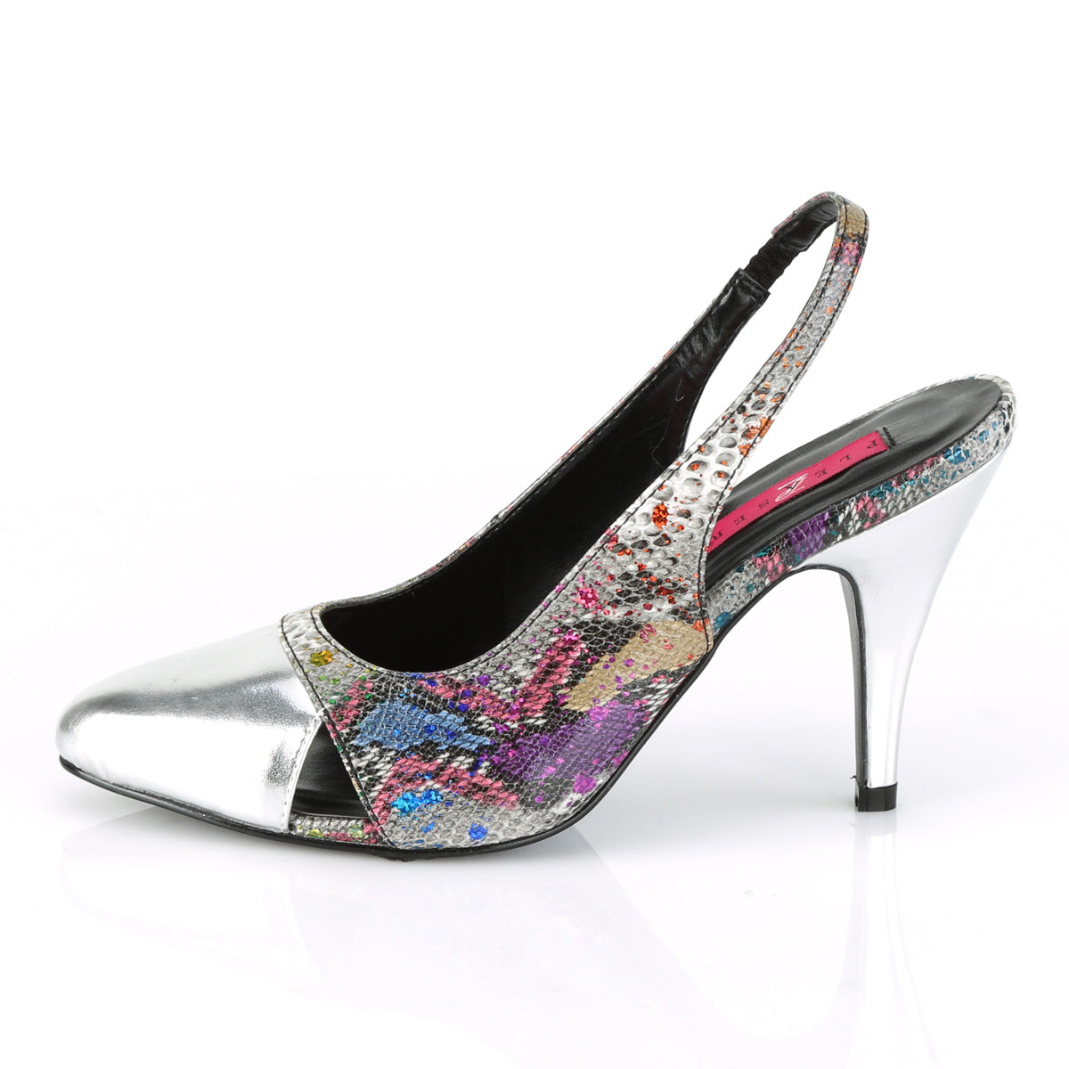 Pleaser Pink Label Dream 405 Multi Colour Snake Print Silver